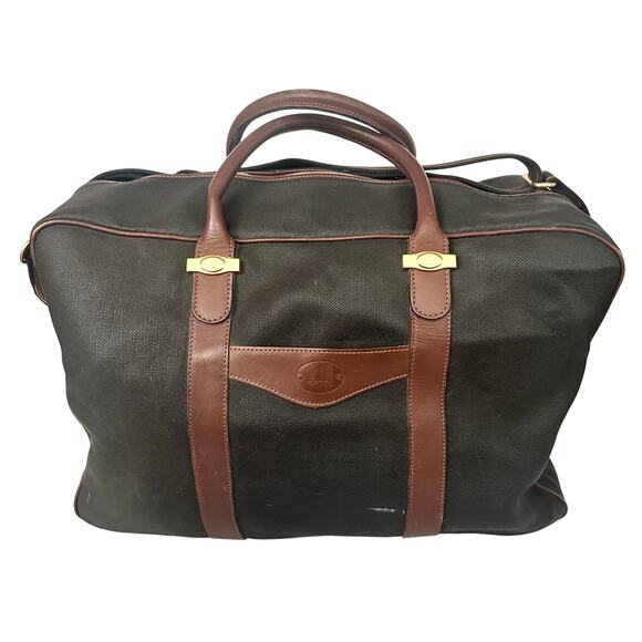 Dunhill Authentic Vintage Brown Grey Coated Canvas Weekender Bag Plaid Lining - Picture 2 of 14